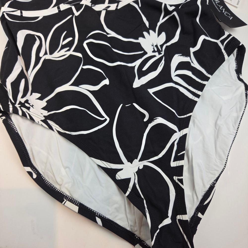 La Blanca One Piece Women 12 Black Floral Tummy Control Crisscross Strap 856 NWT - Picture 4 of 14